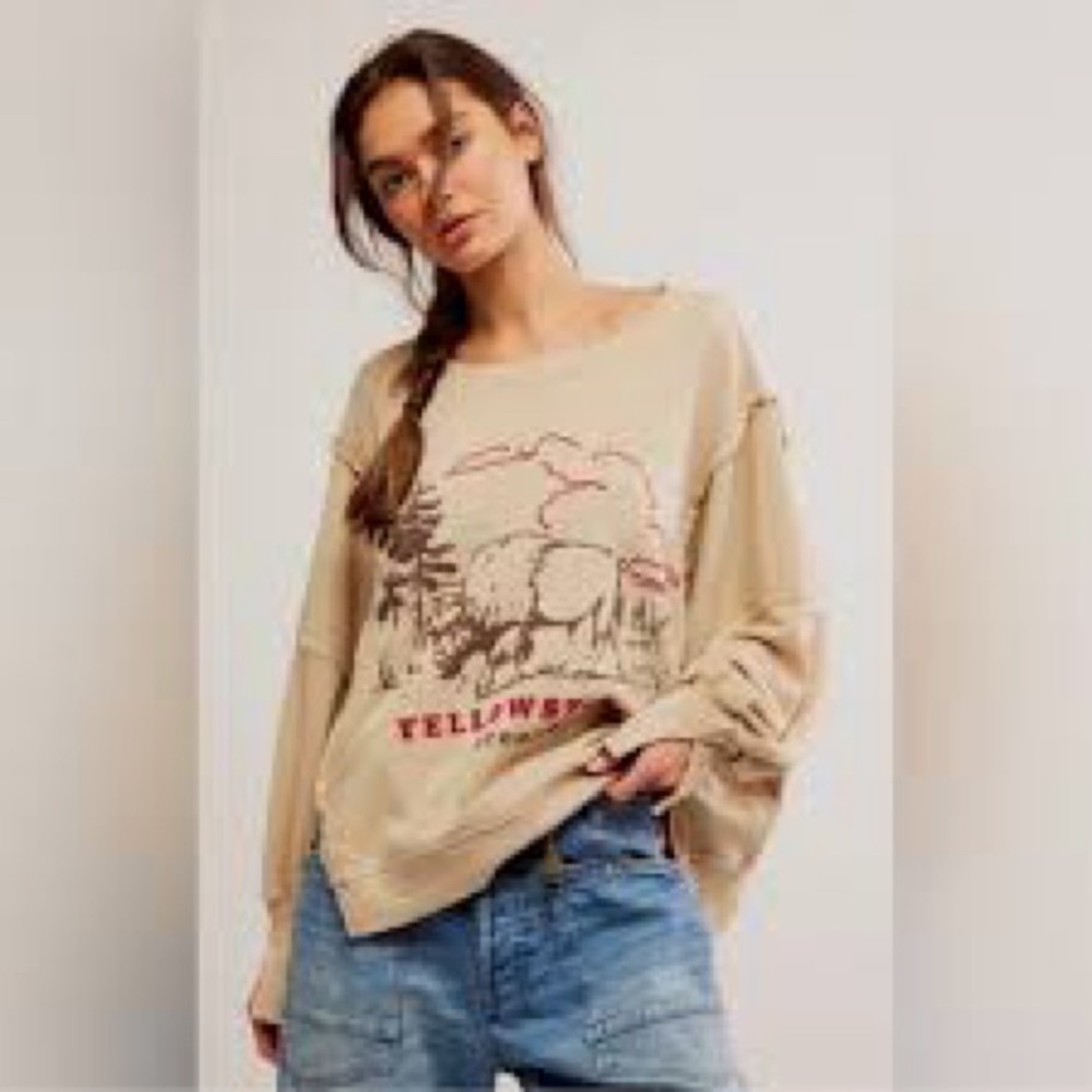 Free People Beige Yellowstone Graphic Long Sleeve Tee - Picture 3 of 14